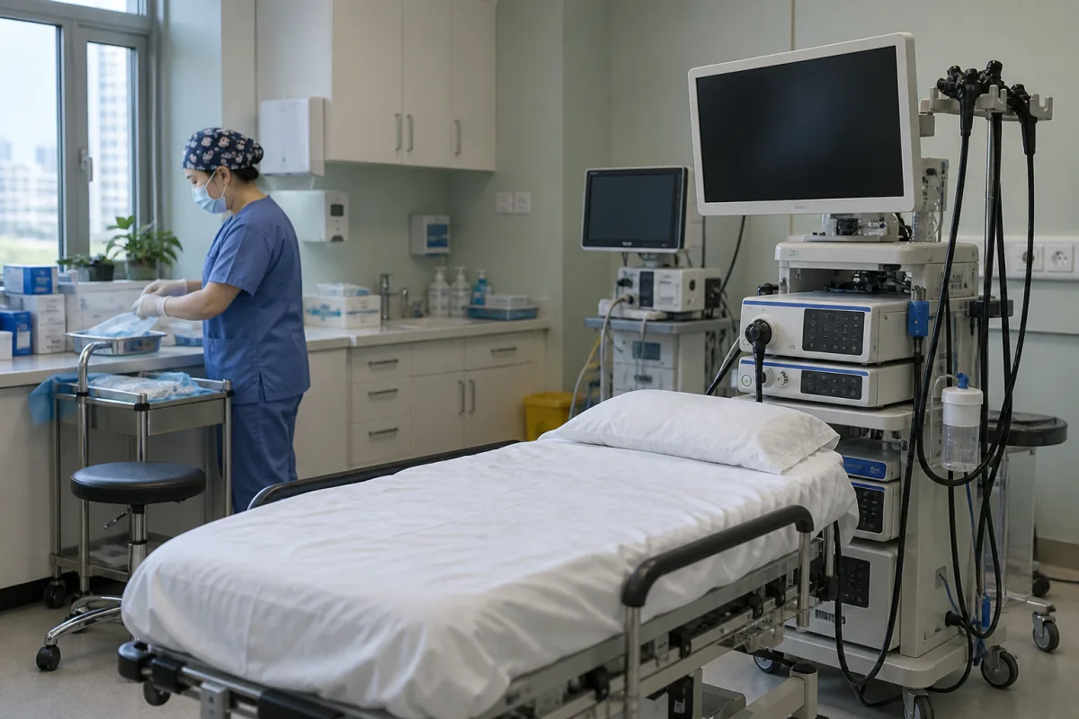 A digestive endoscopy room prepared for an appointment